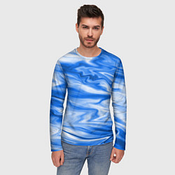 Лонгслив мужской Бело синий абстрактный фон Волны, цвет: 3D-принт — фото 2
