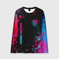 Мужской лонгслив Leeds United - neon gradient: символ и надпись вер