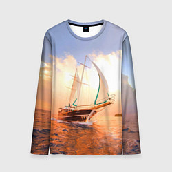 Лонгслив мужской Парусник в океане на фоне заката, цвет: 3D-принт