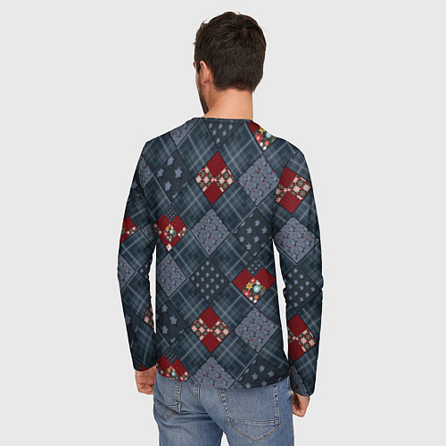 Мужской лонгслив Red and blue denim patchwork / 3D-принт – фото 4