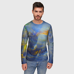 Лонгслив мужской Абстрактные мазки красок и силуэт - Синий, цвет: 3D-принт — фото 2