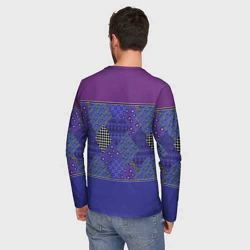 Мужской лонгслив Combined burgundy-blue pattern with patchwork / 3D-принт – фото 4