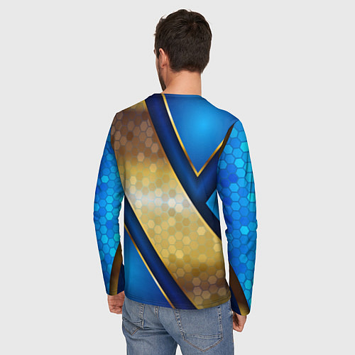 Мужской лонгслив Золотой герб России на синем объемном фоне / 3D-принт – фото 4