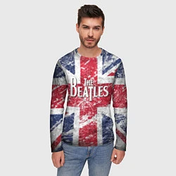 Лонгслив мужской The Beatles - лого на фоне флага Великобритании, цвет: 3D-принт — фото 2