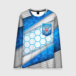 Лонгслив мужской Синий герб России на объемном фоне, цвет: 3D-принт