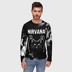 Лонгслив мужской Группа Nirvana и рок кот, цвет: 3D-принт — фото 2