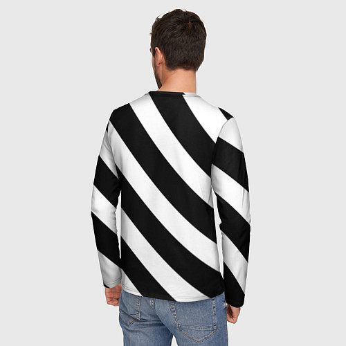 Мужской лонгслив Черно белые полоски / 3D-принт – фото 4