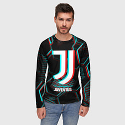Лонгслив мужской Juventus FC в стиле glitch на темном фоне, цвет: 3D-принт — фото 2