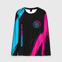 Мужской лонгслив Manchester City - neon gradient: надпись, символ