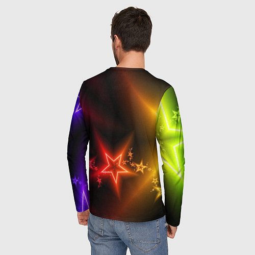 Мужской лонгслив Звёзды с неоновым свечением / 3D-принт – фото 4