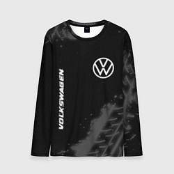 Мужской лонгслив Volkswagen speed на темном фоне со следами шин: на