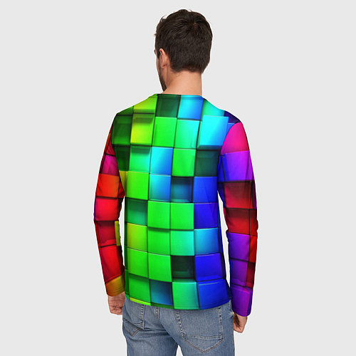 Мужской лонгслив Цветные неоновые кубы / 3D-принт – фото 4