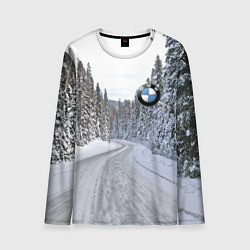 Лонгслив мужской BMW - зимняя дорога через лес, цвет: 3D-принт