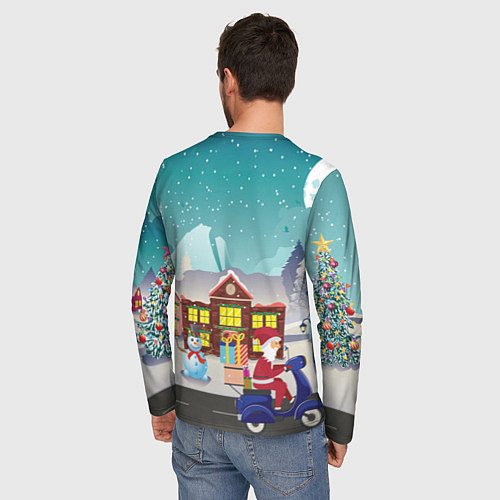 Мужской лонгслив В Новогоднюю ночь Дед Мороз едет на скутере с пода / 3D-принт – фото 4