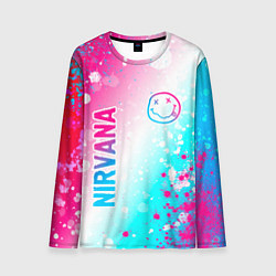 Мужской лонгслив Nirvana neon gradient style: надпись, символ