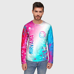 Лонгслив мужской Nirvana neon gradient style: надпись, символ, цвет: 3D-принт — фото 2