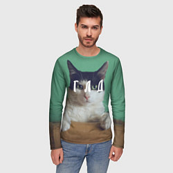 Лонгслив мужской Мем с котом - голод, цвет: 3D-принт — фото 2