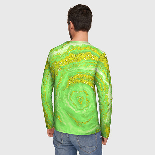 Мужской лонгслив Салатовая золотистая абстракция / 3D-принт – фото 4