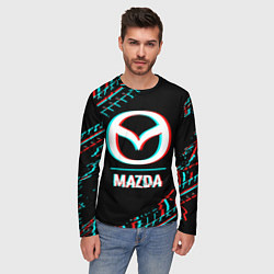 Лонгслив мужской Значок Mazda в стиле glitch на темном фоне, цвет: 3D-принт — фото 2