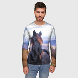 Лонгслив мужской Черный конь, цвет: 3D-принт — фото 2