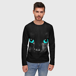 Лонгслив мужской Чёрный кот с бирюзовыми глазами, цвет: 3D-принт — фото 2