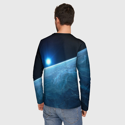 Мужской лонгслив Яркая звезда над горизонтом - космос / 3D-принт – фото 4