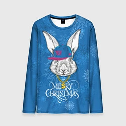 Лонгслив мужской Merry Christmas, rabbit in cap, цвет: 3D-принт