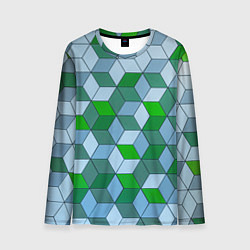 Лонгслив мужской Зелёные и серые абстрактные кубы с оптической иллю, цвет: 3D-принт