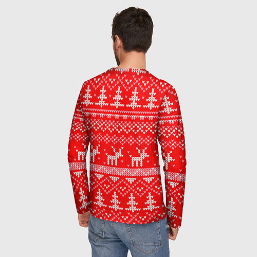 Мужской лонгслив Рождественский красный свитер с оленями / 3D-принт – фото 4