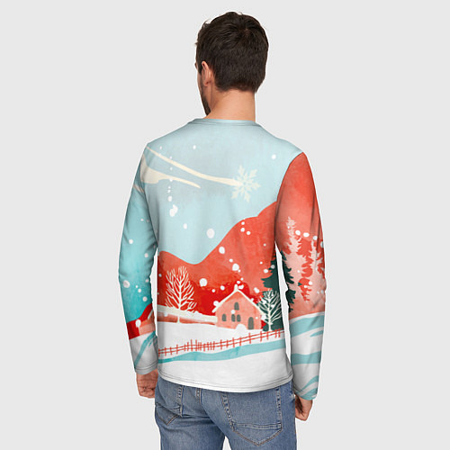Мужской лонгслив Зимние новогодние горы / 3D-принт – фото 4
