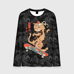 Лонгслив мужской Кот самурай на скейтборде, цвет: 3D-принт