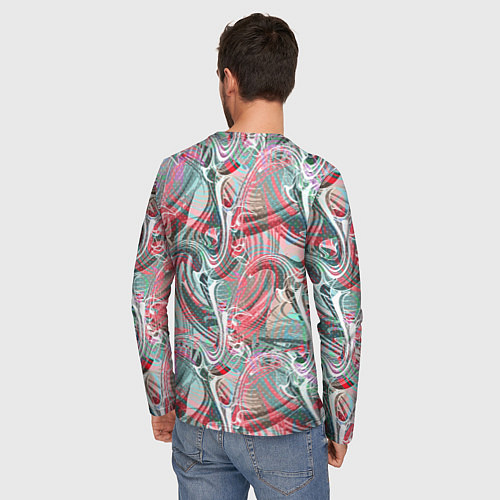 Мужской лонгслив Оранжево- бирюзовый абстрактный модный узор / 3D-принт – фото 4