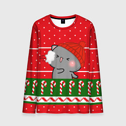 Лонгслив мужской Серый котик - игра в снежки, цвет: 3D-принт