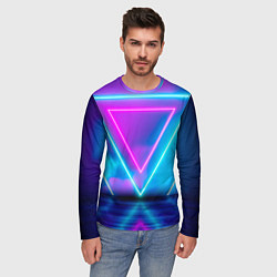 Лонгслив мужской Неоновые треугольники на горизонте, цвет: 3D-принт — фото 2