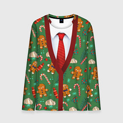 Лонгслив мужской Новогодний свитер с печеньками, цвет: 3D-принт