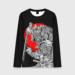 Мужской лонгслив Самурай с мечом на черном фоне