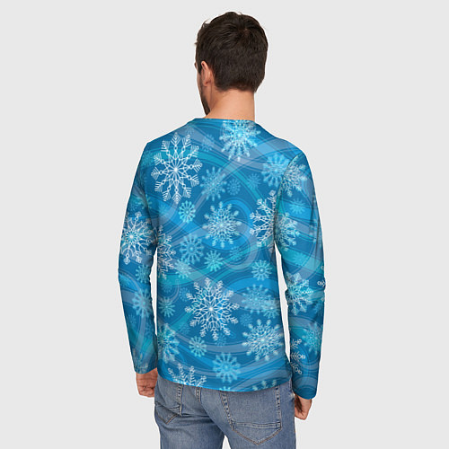 Мужской лонгслив Узор из снежинок на синем фоне / 3D-принт – фото 4
