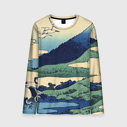 Лонгслив мужской Журавли - японский художник Хокусай Фудзи, цвет: 3D-принт