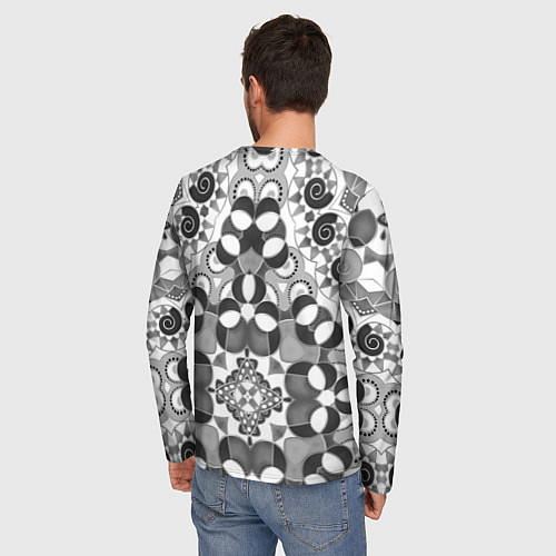 Мужской лонгслив Бело-серый этнический узор / 3D-принт – фото 4
