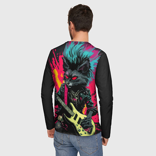 Мужской лонгслив Rocker Cat on a dark background - C-Cats collectio / 3D-принт – фото 4