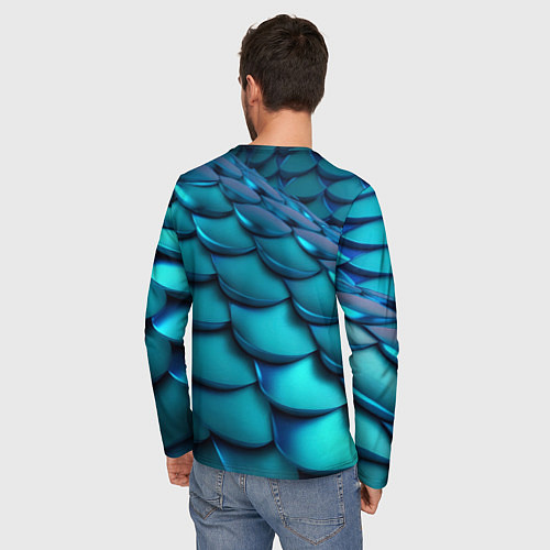 Мужской лонгслив Чешуя бирюзовая металлик / 3D-принт – фото 4