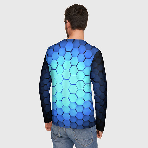 Мужской лонгслив Голубые соты шейповая абстракция / 3D-принт – фото 4