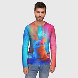 Лонгслив мужской Милый котенок - тай-дай, цвет: 3D-принт — фото 2