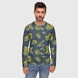 Лонгслив мужской Лимоны в карандаше на сером фоне, цвет: 3D-принт — фото 2
