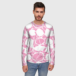 Лонгслив мужской Абстрактные белые овалы на розовом фоне, цвет: 3D-принт — фото 2