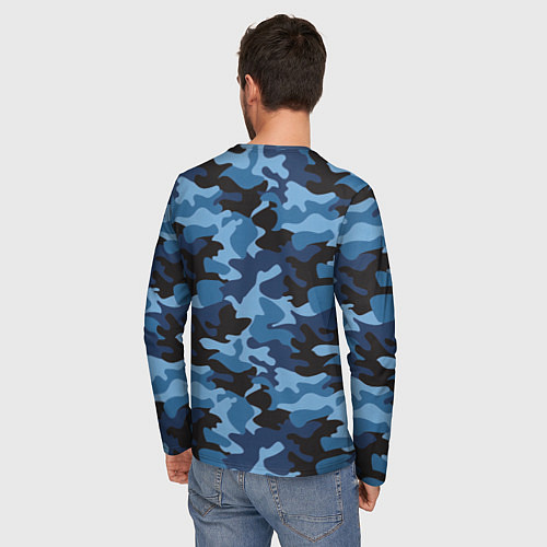 Мужской лонгслив Сине-черный камуфляж / 3D-принт – фото 4