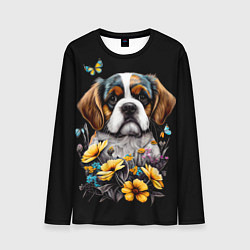 Мужской лонгслив Бернский зенненхунд - щенок с цветами