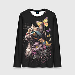 Лонгслив мужской Голубоглазый кот в цветах, цвет: 3D-принт