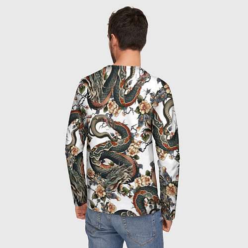 Мужской лонгслив Тату японский дракон / 3D-принт – фото 4