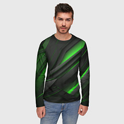 Лонгслив мужской Черно-зеленые объемные полосы, цвет: 3D-принт — фото 2